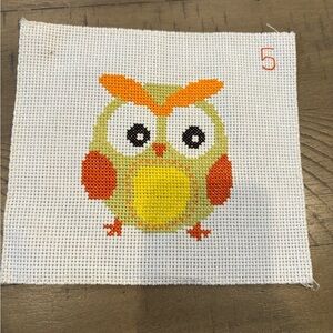 handmade complete finished cross stitch cute owl 5 of 10 stitching yellow green